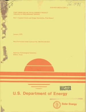 Fort Hood Solar Total Energy Project. Volume II. Preliminary design. Part 1. System criteria and design description. Final report