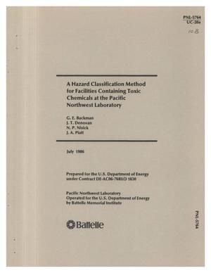 Hazard classification method for facilities containing toxic chemicals at the Pacific Northwest Laboratory