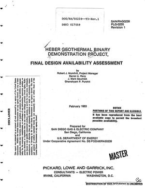 Heber Geothermal Binary Demonstration Project. Final design availability assessment. Revision 1
