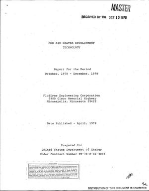 MHD air heater development technology. Report for the period October 1978-December 1978