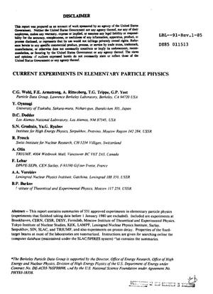 Current experiments in elementary particle physics. Revision 1-85