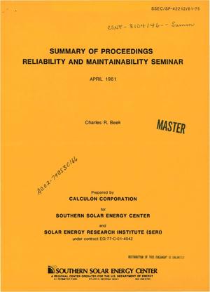 Reliability and maintainability seminar: summary of proceedings
