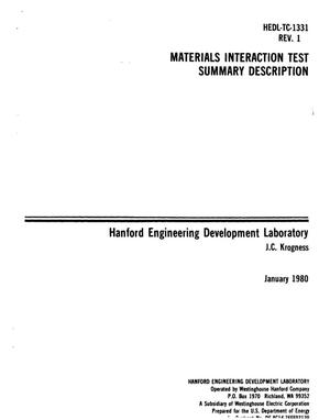 Materials interaction test summary description