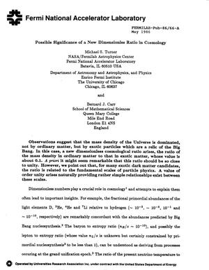 Primary view of object titled 'Possible Significance of a New Dimensionless Ratio in Cosmology'.