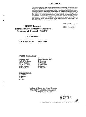 PISCES program plasma-surface interactions research: Summary of research, 1988--1989