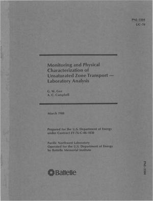 Monitoring and physical characterization of unsaturated zone transport. Laboratory analysis