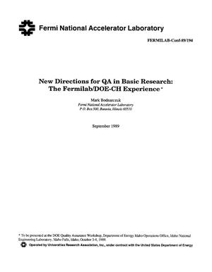 New directions for QA in basic research: The Fermilab/DOE-CH experience
