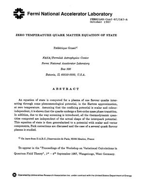 Zero temperature quark matter equation of state