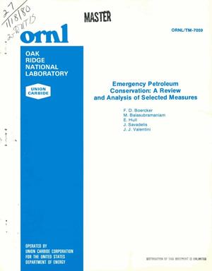 Emergency petroleum conservation: a review and analysis of selected measures