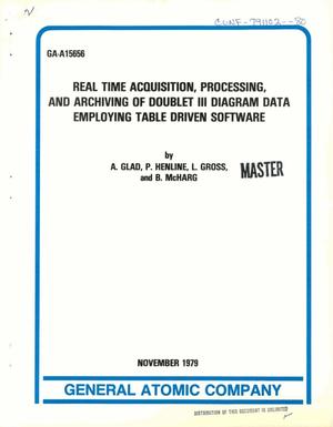 Real time acquisition, processing, and archiving of Doublet III diagram data employing table driven software