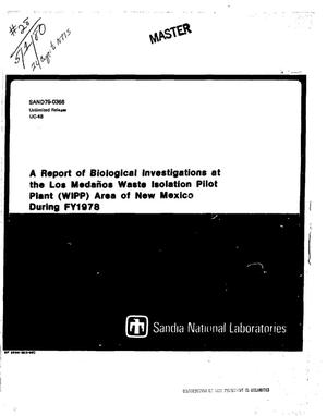 Report of biological investigations at the Los Medanos Waste Isolation Pilot Plant (WIPP) area of New Mexico during FY 1978