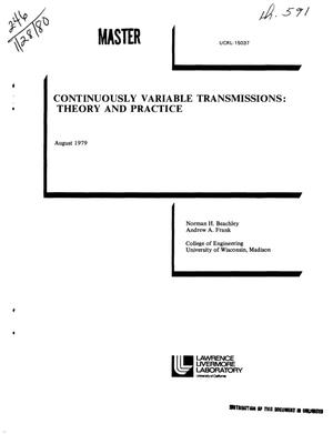 Continuously variable transmissions: theory and practice