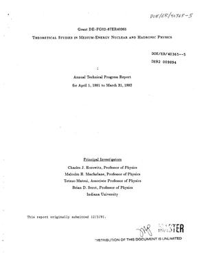 Theoretical studies in medium-energy nuclear and hadronic physics