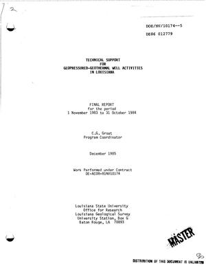 Technical support for geopressured-geothermal well activities in Louisiana. Final report, 1 November 1983-31 October 1984