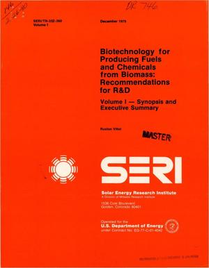 Biotechnology for producing fuels and chemicals from biomass: recommendations for R and D. Volume I. Synopsis and executive summary