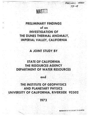 Preliminary findings of an investigation of the Dunes Thermal Anomaly, Imperial Valley, California