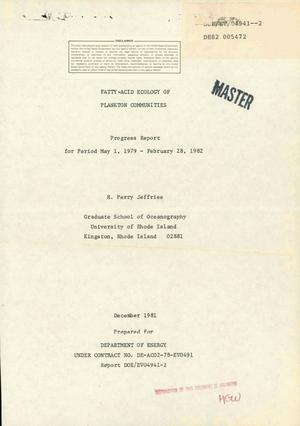 Fatty-acid ecology of plankton communities. Progress report, May 1, 1979-February 28, 1982