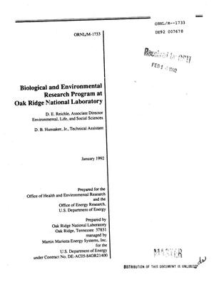 Biological and Environmental Research Program at Oak Ridge National Laboratory, FY 1992--1994