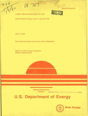 Large area silicon sheet by EFG. Second quarterly report, April 1-June 30, 1979