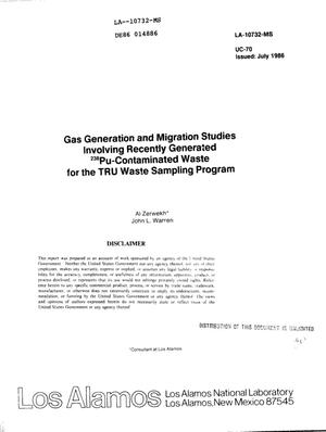 Gas generation and migration studies involving recently generated /sup 238/Pu-contaminated waste for the TRU Waste Sampling Program