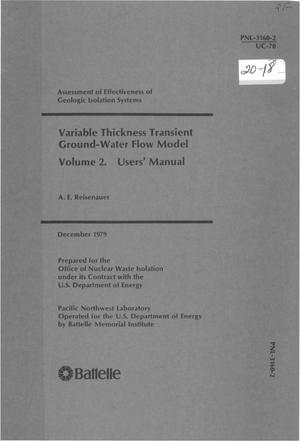 Assessment of Effectiveness of Geologic Isolation Systems. Variable thickness transient ground-water flow model. Volume 2. Users' manual