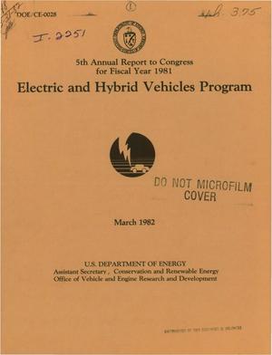 Electric and hybrid vehicles program. 5th annual report to Congress for Fiscal Year 1981