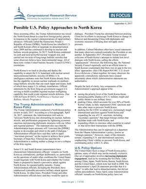 Primary view of object titled 'Possible U.S. Policy Approaches to North Korea'.