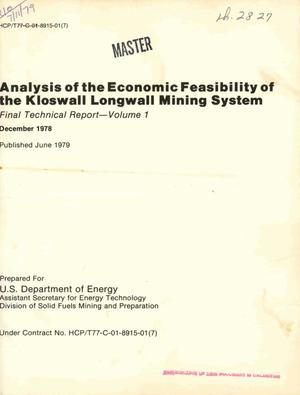 Analysis of the economic feasibility of the Kloswall longwall mining system. Final technical report: volume 1