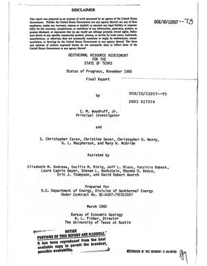 Geothermal resource assessment for the state of Texas: status of progress, November 1980. Final report