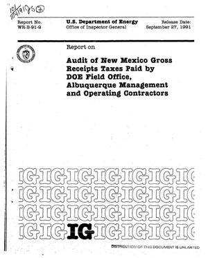 Audit of New Mexico gross receipts taxes paid by DOE Field Office, Albuquerque Management and Operating contractors