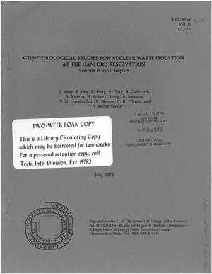Geohydrological studies for nuclear waste isolation at the Hanford Reservation. Volume II. Final report