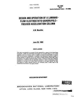 Design and operation of a laminar-flow electrostatic-quadrupole-focused acceleration column