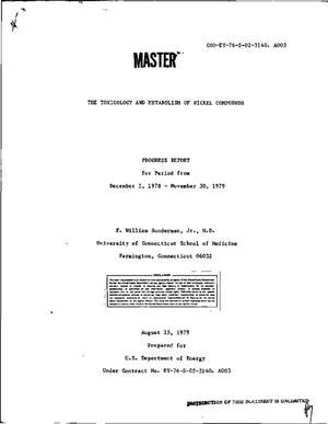 Toxicology and metabolism of nickel compounds. Progress report, December 1, 1978-November 30, 1979. [Hamsters and rats]