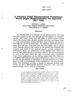A poloidal field measurement technique: Pitch angle measurements via injected He/sup +/ ions