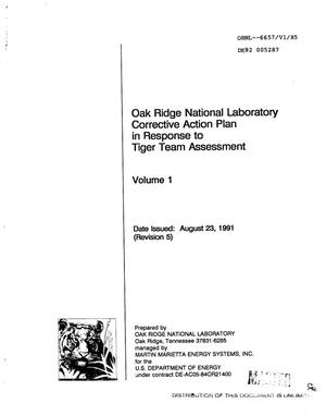 Oak Ridge National Laboratory Corrective Action Plan in response to Tiger Team assessment