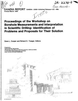 Workshop on borehole measurements and interpretation in scientific drilling - identification of problems and proposals for their solution: proceedings
