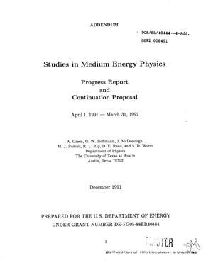 Studies in medium energy physics