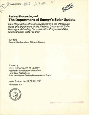Department of Energy's Solar Update. Four Regional Conferences Highlighting the Objectives, Plans, and Experience of the National Commercial Solar Heating and Cooling Demonstration Program and the National Solar Data Program