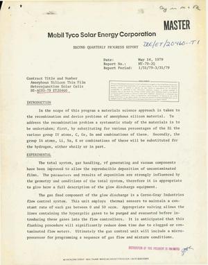 Amorphous silicon thin films heterojunction solar cells. Second quarterly progress report, January 31-March 31, 1979