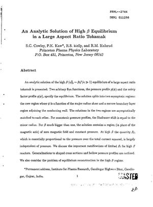 An analytic solution of high. beta. equilibrium in a large aspect ratio tokamak