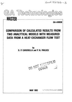 Comparison of calculated results from two analytical models with measured data from a heat-exchanger flow test