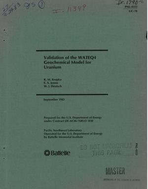 Validation of the WATEQ4 geochemical model for uranium