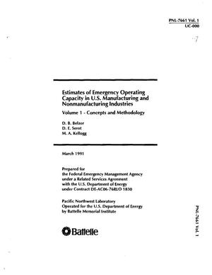 Estimates of emergency operating capacity in US manufacturing and nonmanufacturing industries - Volume 1: Concepts and Methodology