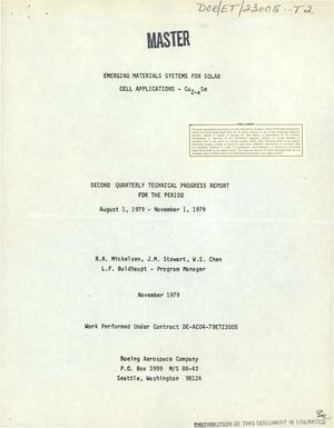 Primary view of object titled 'Emerging materials systems for solar cell applications-Cu/sub 2-x/Se. Second quarterly technical progress report, August 1, 1979-November 1, 1979'.