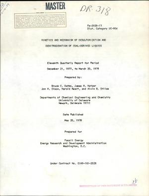 Kinetics and mechanism of desulfurization and denitrogenation of coal-derived liquids. Eleventh quarterly report, December 21, 1977-March 20, 1978