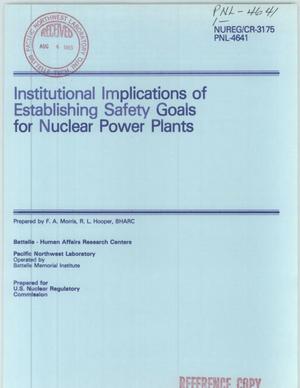 Institutional implications of establishing safety goals for nuclear power plants. [PWR; BWR]