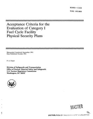 Acceptance criteria for the evaluation of Category 1 fuel cycle facility physical security plans
