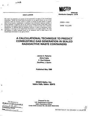 Calculational technique to predict combustible gas generation in sealed radioactive waste containers