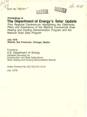Department of Energy's Solar Update. Four Regional Conferences Highlighting the Objectives, Plans, and Experience of the National Commercial Solar Heating and Cooling Demonstration Program and the National Solar Data Program