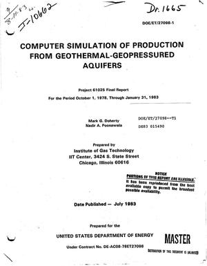 Computer simulation of production from geothermal-geopressured aquifers. Final report, October 1, 1978 through January 31, 1983